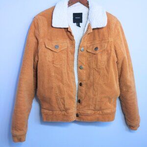 Forever 21 Corduroy Sherpa Lined Trucker Jacket Size Small Rust Cabincore